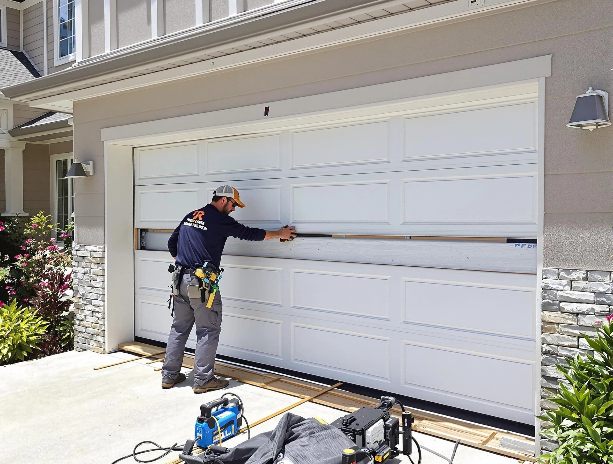 Lakewood Garage Door Repair team performing complete garage door replacement at Lakewood residence