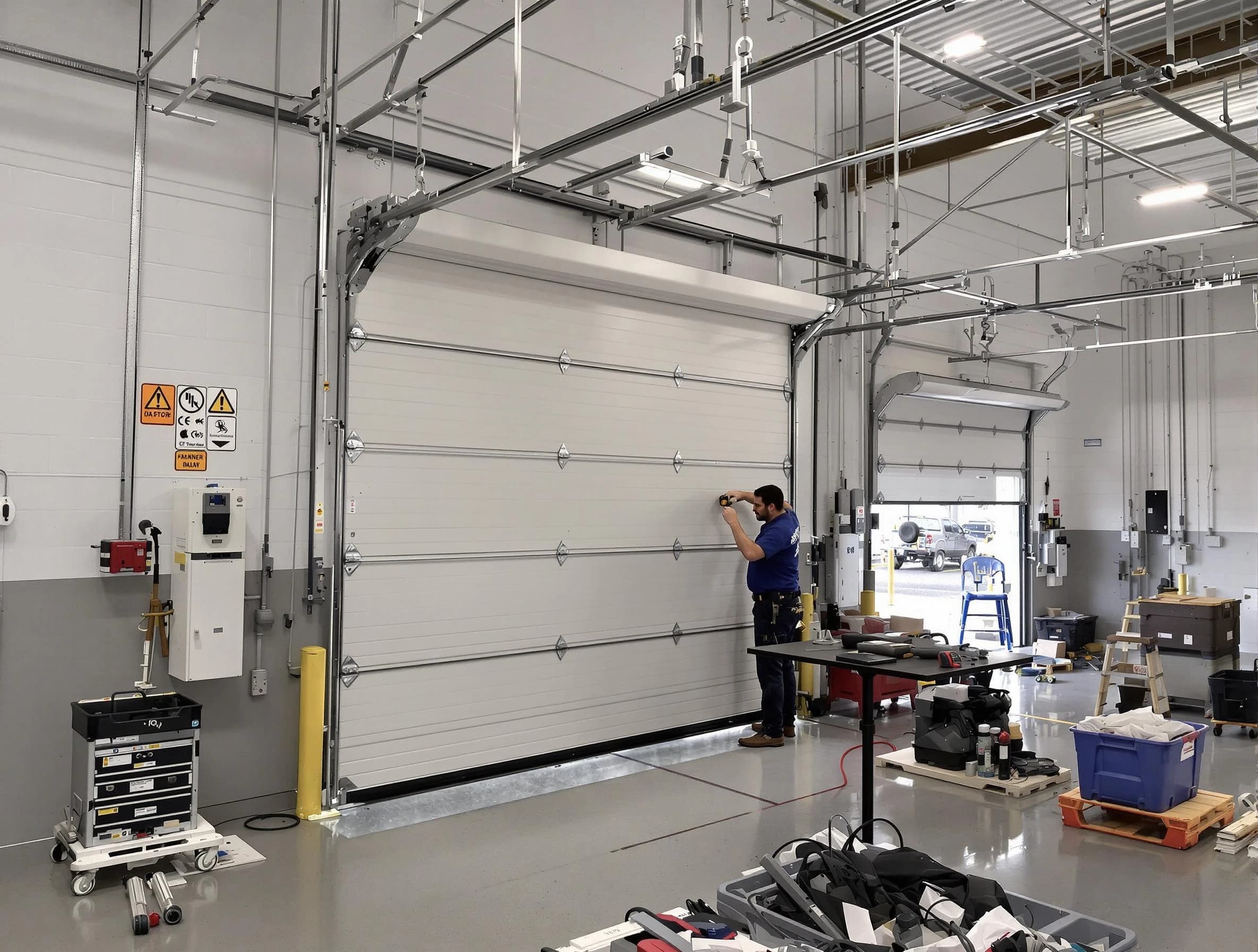 Commercial garage door repair being performed by Lakewood Garage Door Repair expert in Lakewood