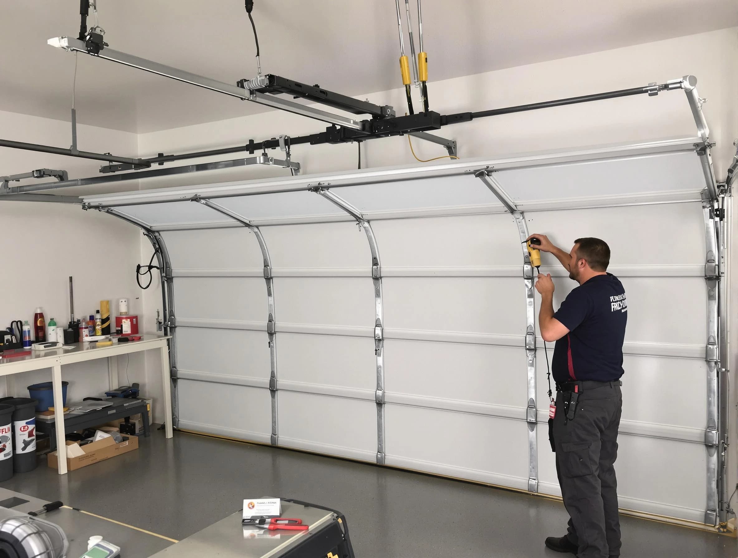 Lakewood Garage Door Repair certified technician performing overhead door system repair in Lakewood