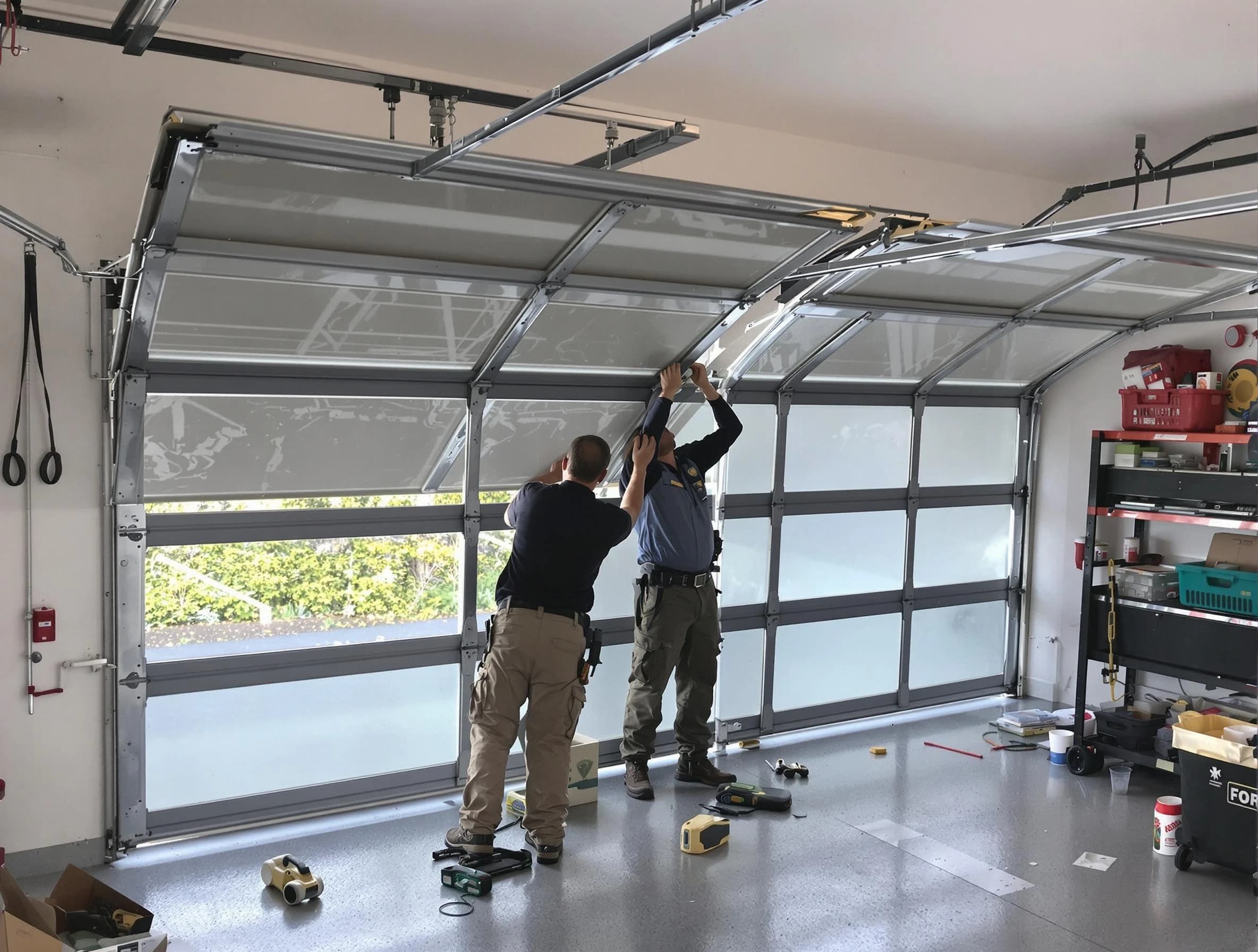 Lakewood Garage Door Repair expert performing precise panel replacement on Lakewood garage door