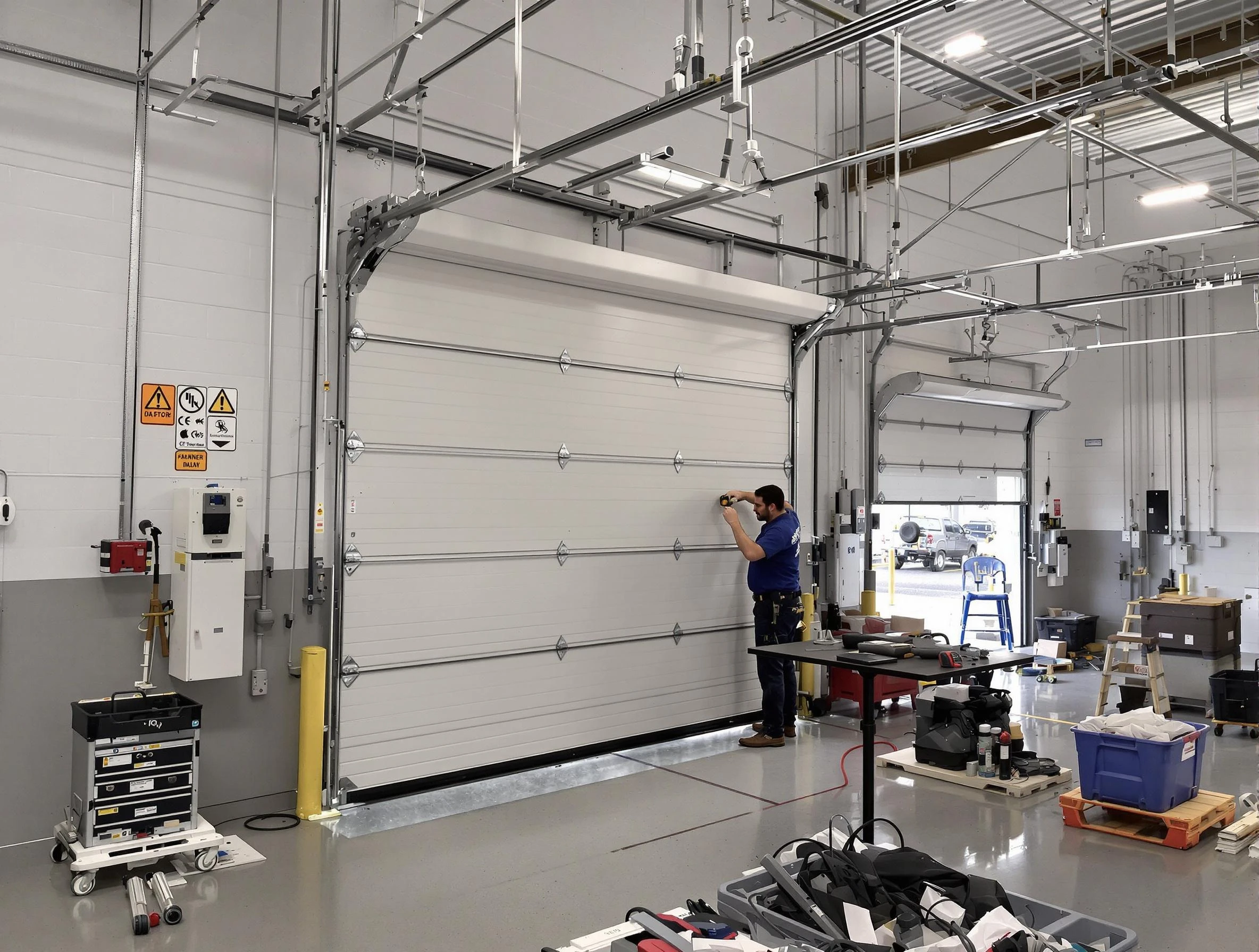 Commercial garage door repair being performed by Lakewood Garage Door Repair expert in Lakewood