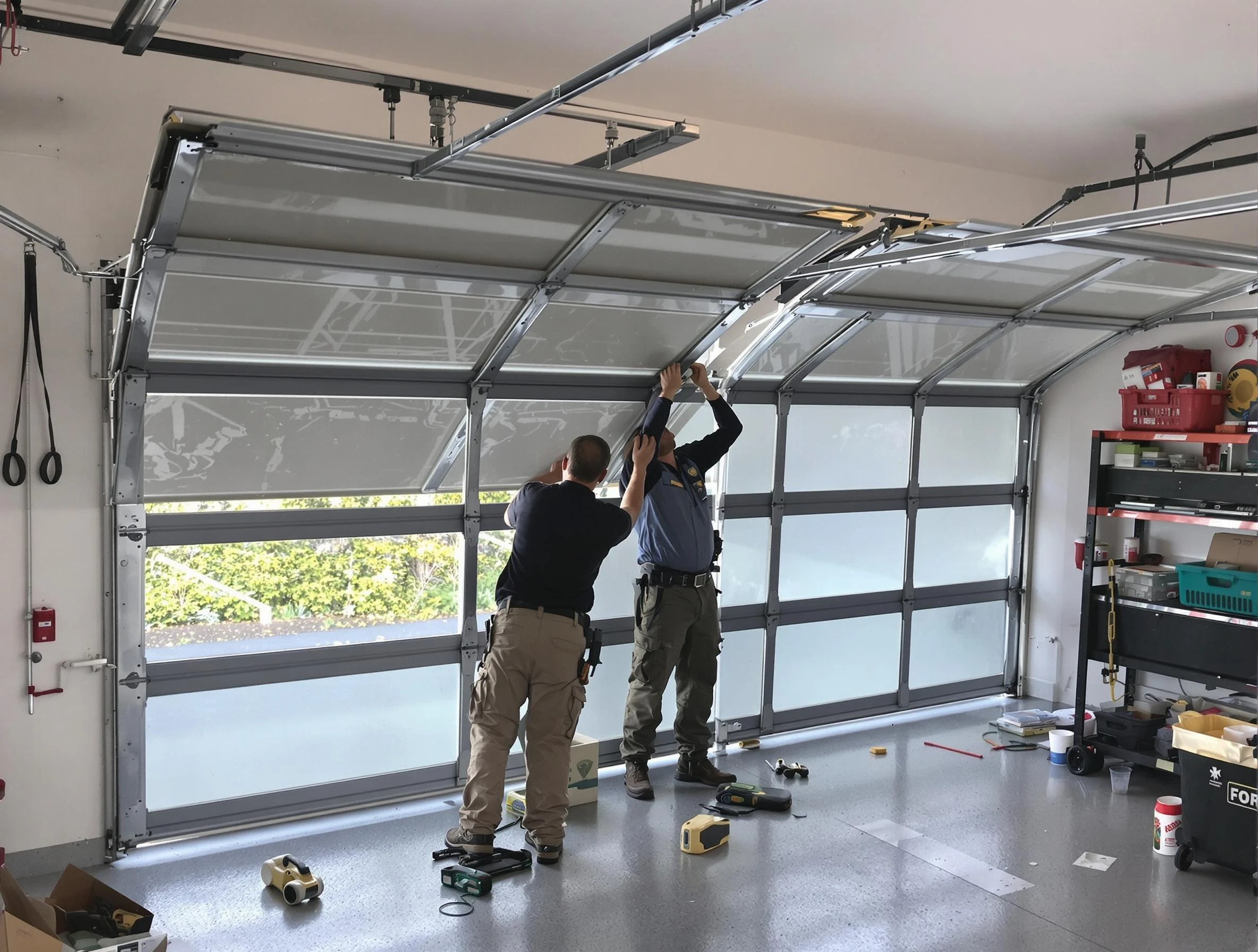 Lakewood Garage Door Repair expert performing precise panel replacement on Lakewood garage door